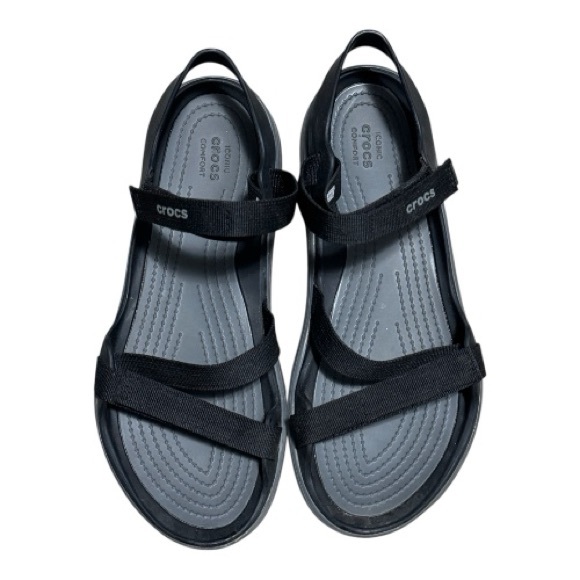 CROCS Women’s Swiftwater Webbing Sandal, Black, Sz 8W - Picture 3 of 5